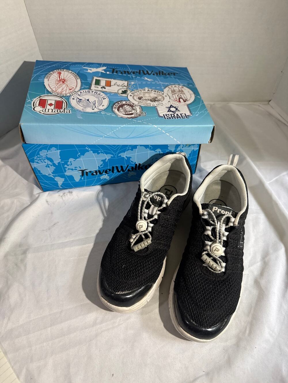Propet TravelWalker II Womens 7 AA Narrow Black Walking Shoes W3239 Box Bag